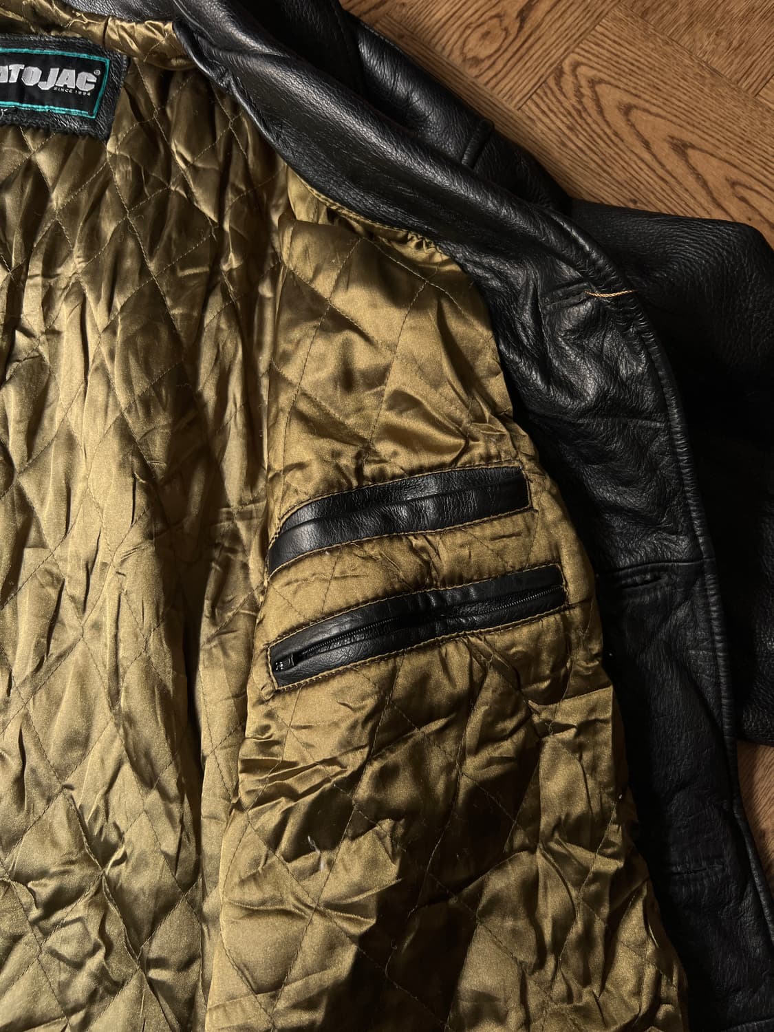 [M]USA 빈티지 퀼팅 라이닝 리얼 레더 블랙 카코트 상품이미지8