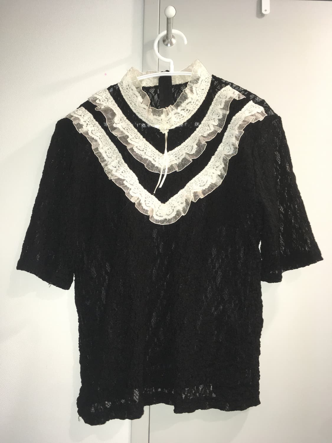jpn vintage 블랙 로걀 러플 레이스 블라우스 상품이미지4