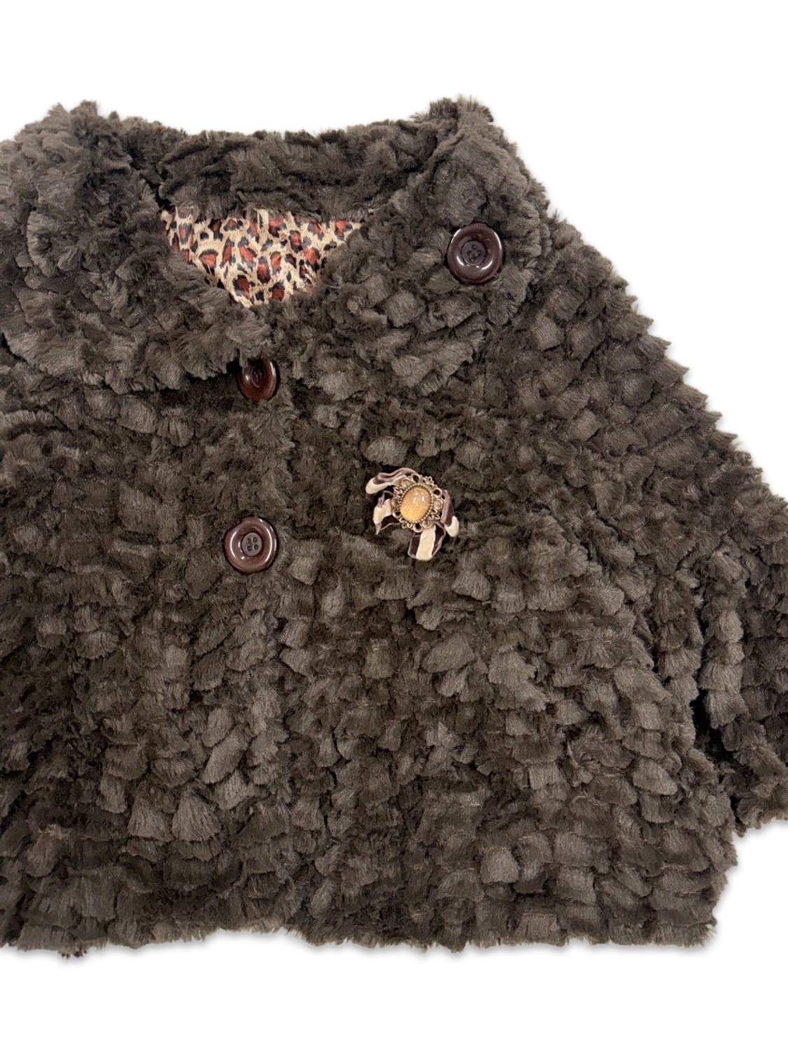 빈티지 브라운 퍼 5부 플레어 숏 코트 상품이미지2