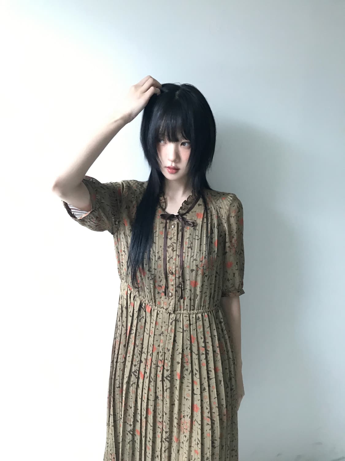 Lace collar pleats dress 상품이미지3