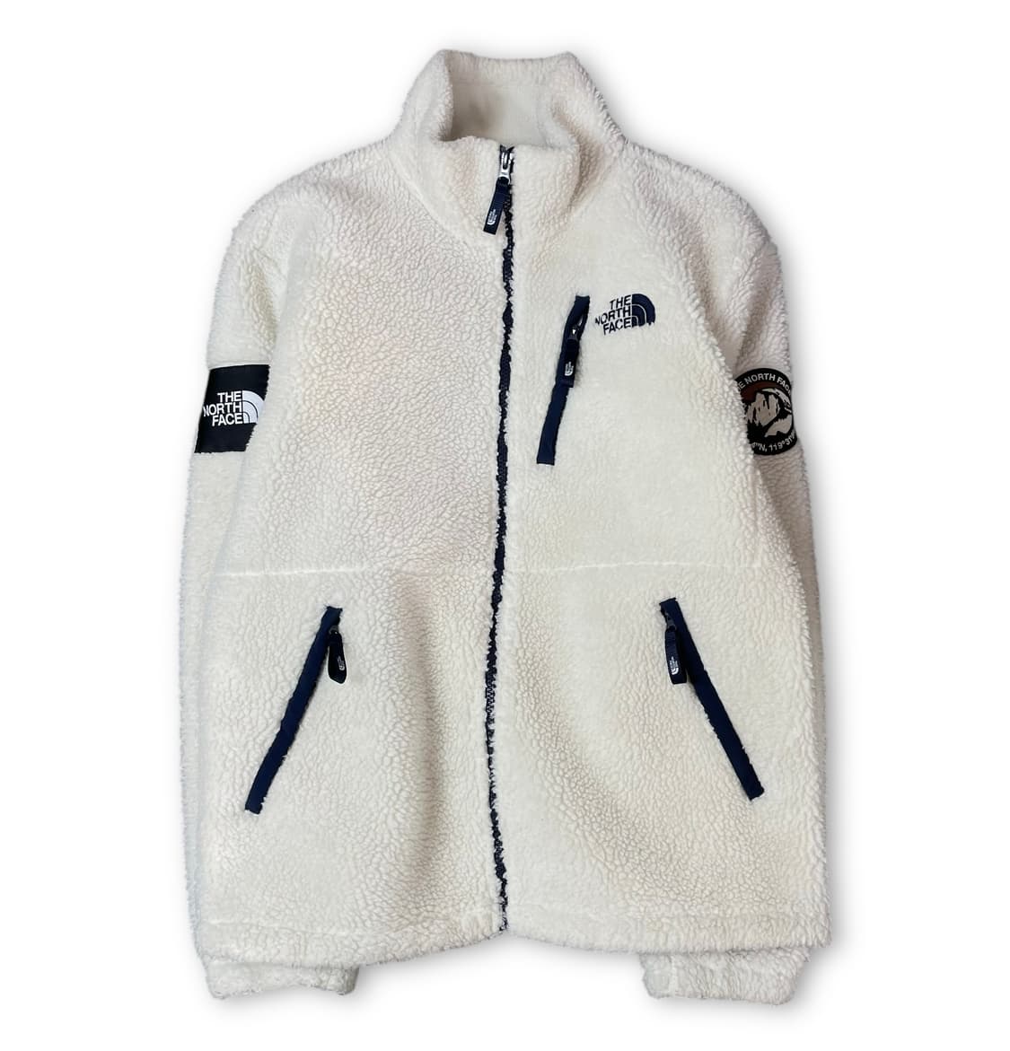 노스페이스 네이비 로고 화이트 뽀글이 플리스 자켓 L 상품이미지1