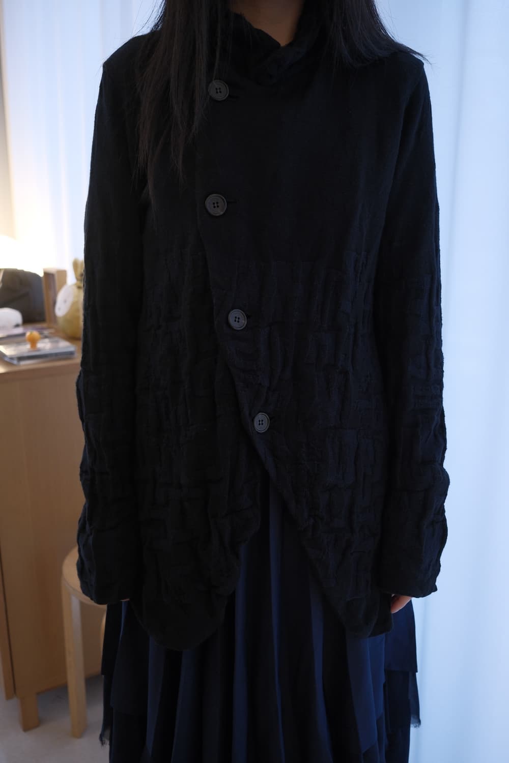 Lettering Jacquard wrinkled cardigan 상품이미지1