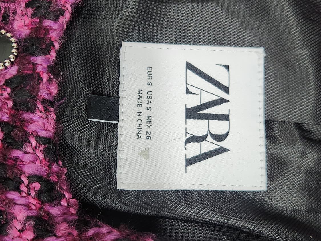 [S] 자라 ZARA 핑크 체크 트위드 크롭 자켓 여성 S 상품이미지5