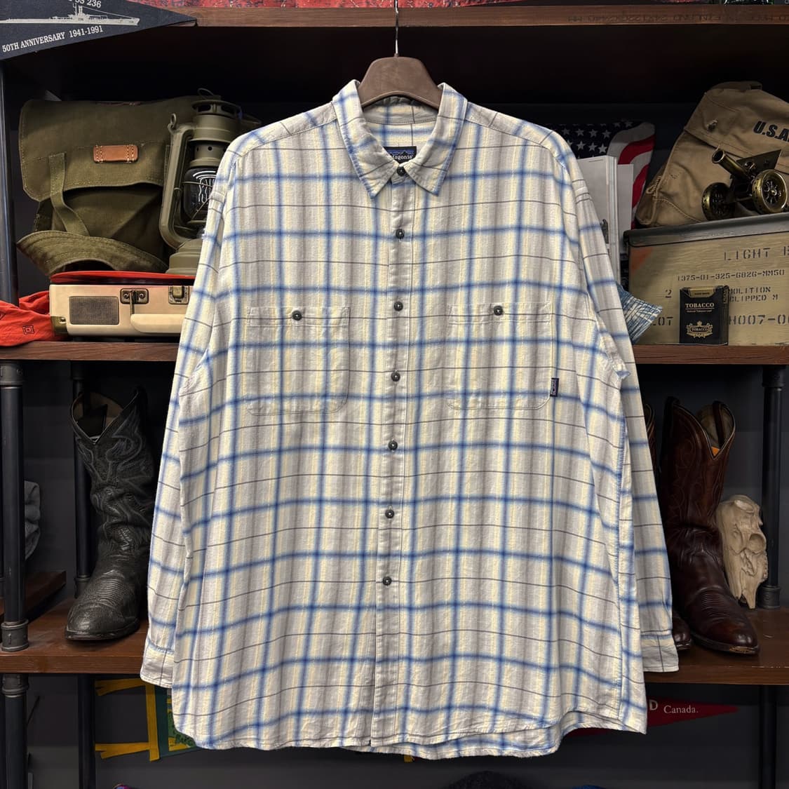 90s 파타고니아 파인코튼 윈도우페인 체크 워크셔츠 N194 상품이미지1