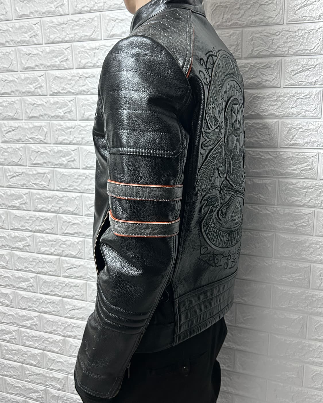 VIIBOY 스컬 패치 카우 레더 자켓 상품이미지3