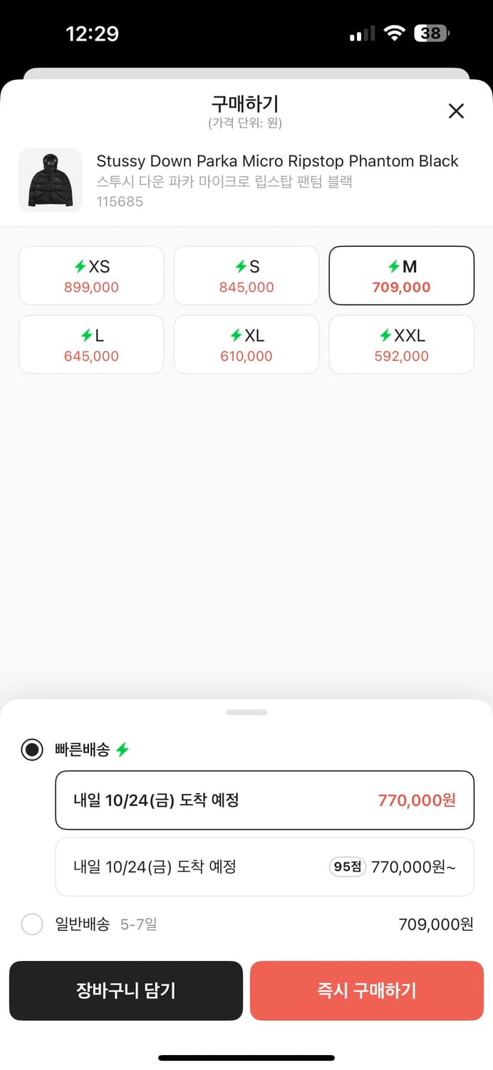 스투시 패딩 M 상품이미지2