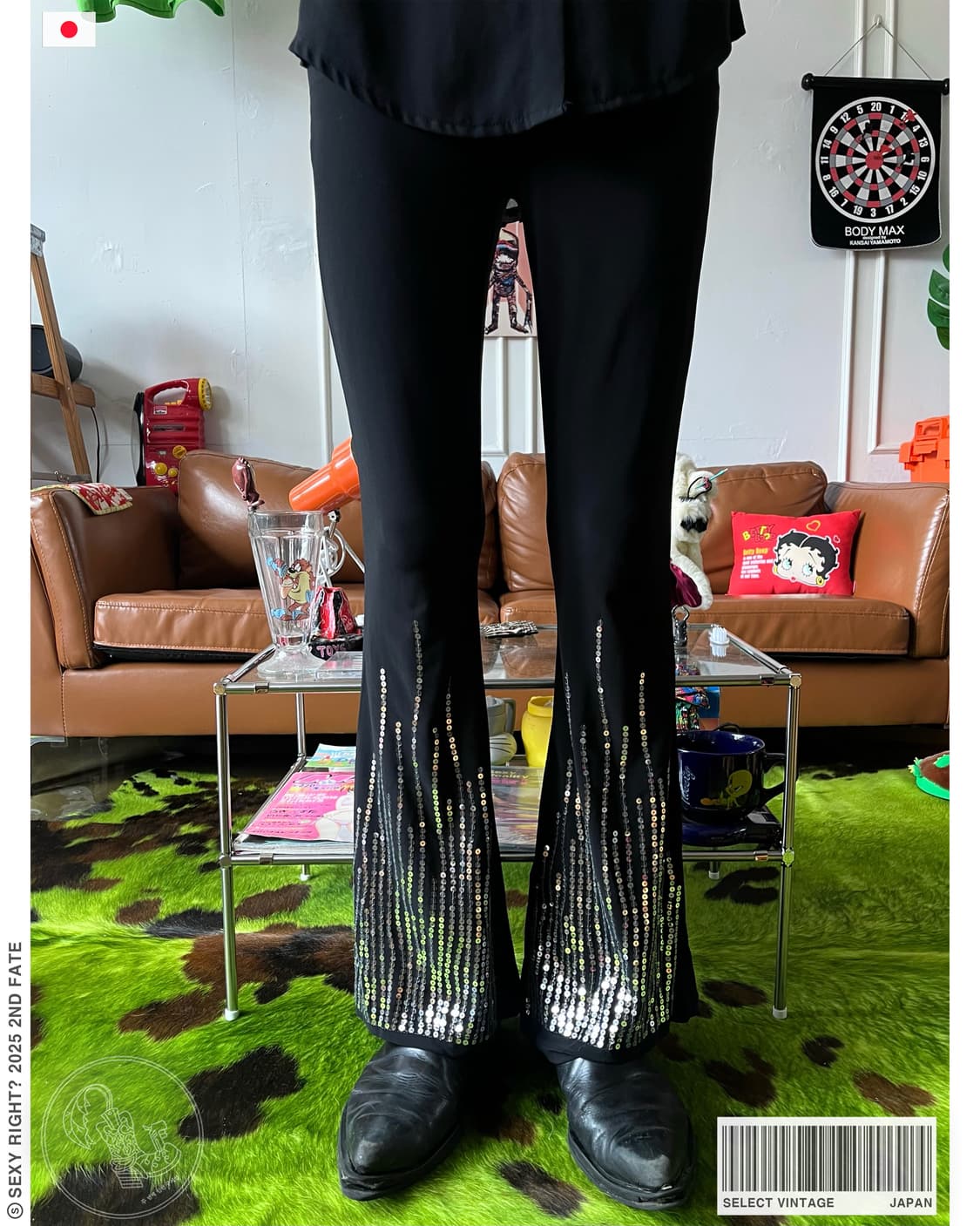 Jpn Vintage Spangle Trim Boots-Cut Pants 상품이미지1