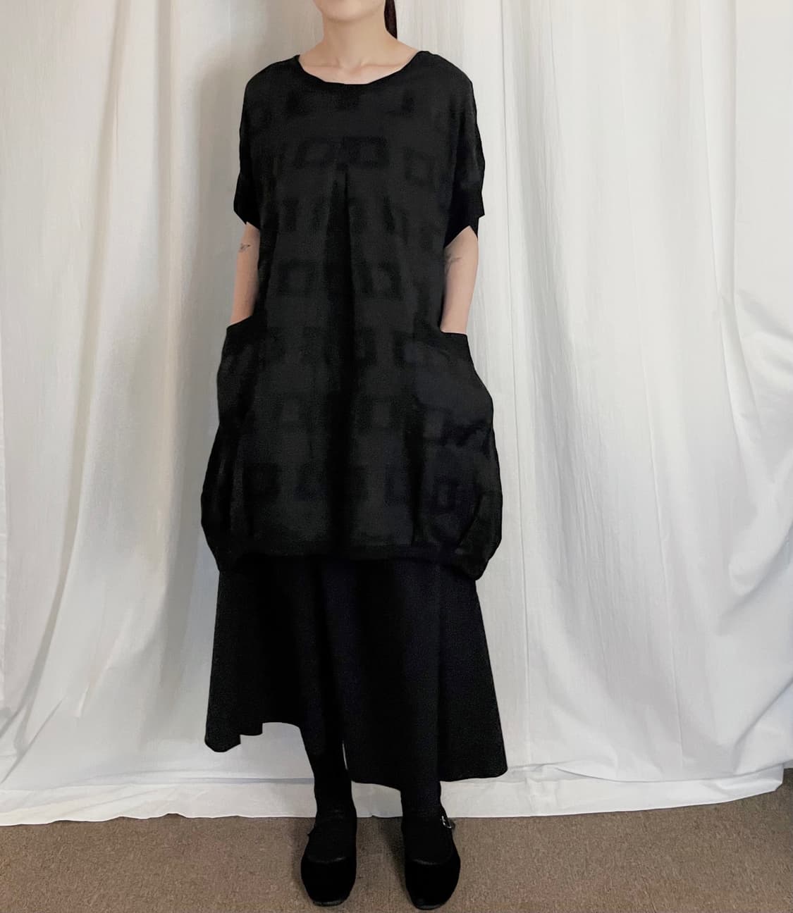 Square Pattern Linen Long Blouse 상품이미지3