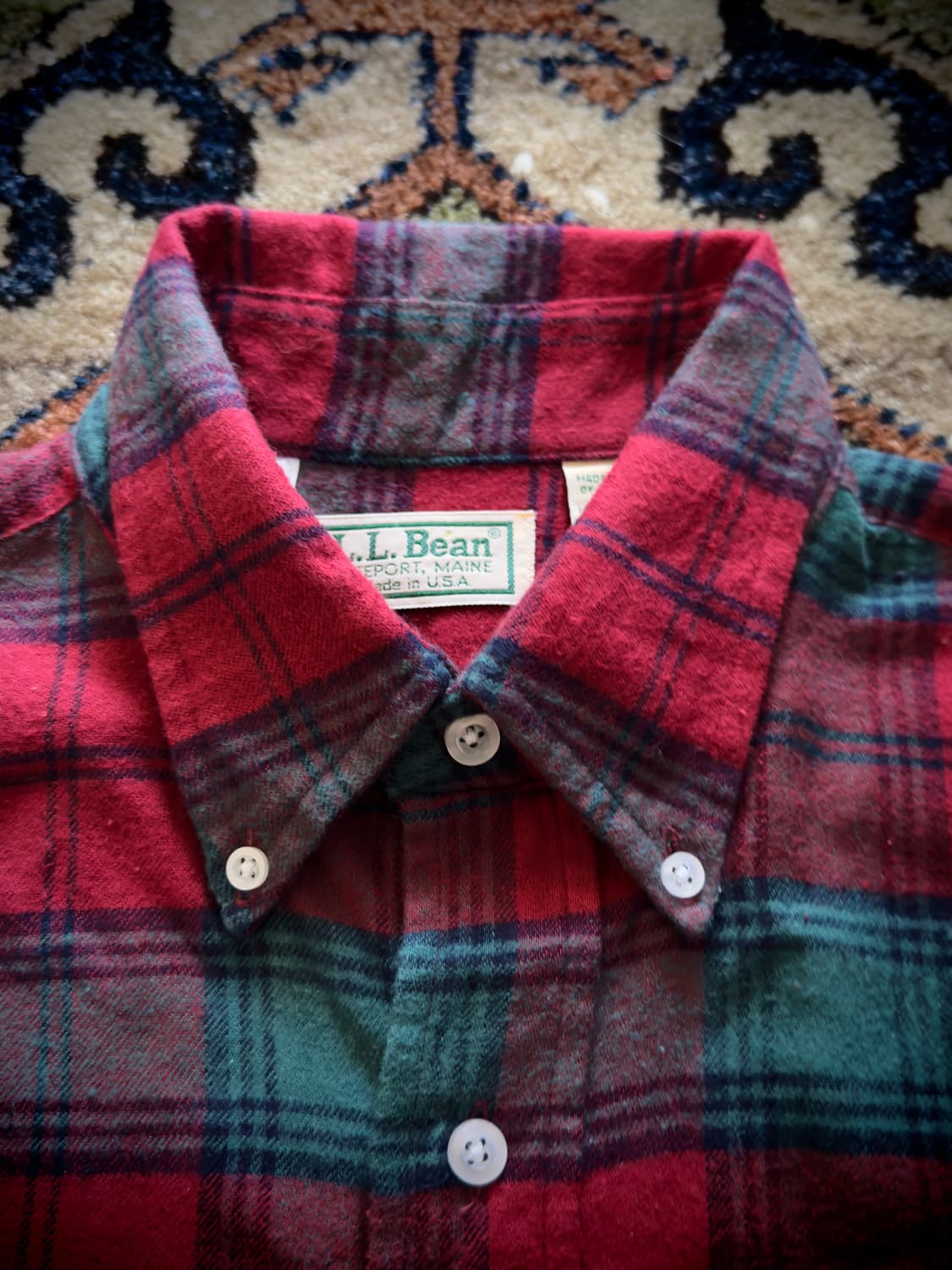 80s 90s USA 엘엘빈 버튼다운 플란넬 타탄 체크셔츠 상품이미지5