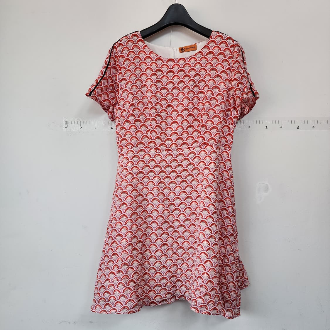토리버치 레드 부채꼴 패턴 반팔 원피스 상품이미지1