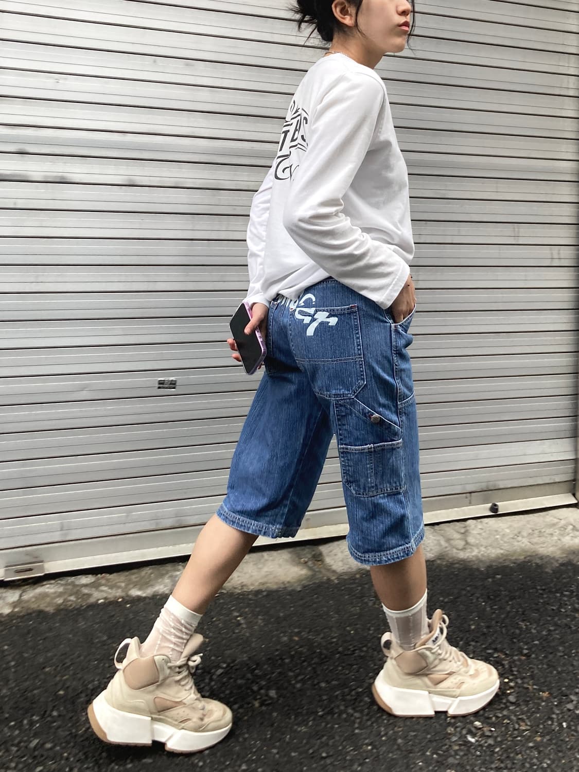 Transer 백프린팅 데님 카펜터 하프 팬츠 상품이미지7