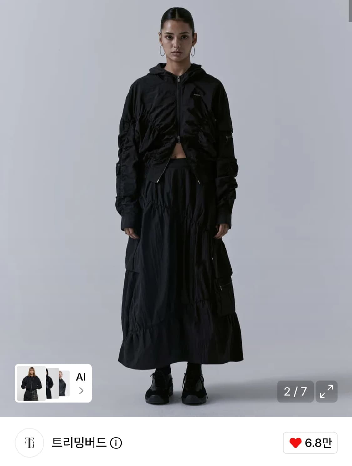 (새상품)트리밍버드 나일론 카고 쉬링 후디 집업 블랙 상품이미지4