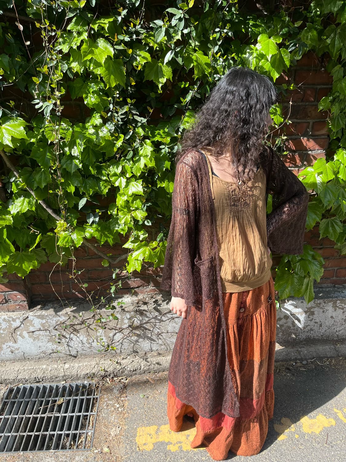 브라운 그물 니트 롱 가디건 상품이미지2