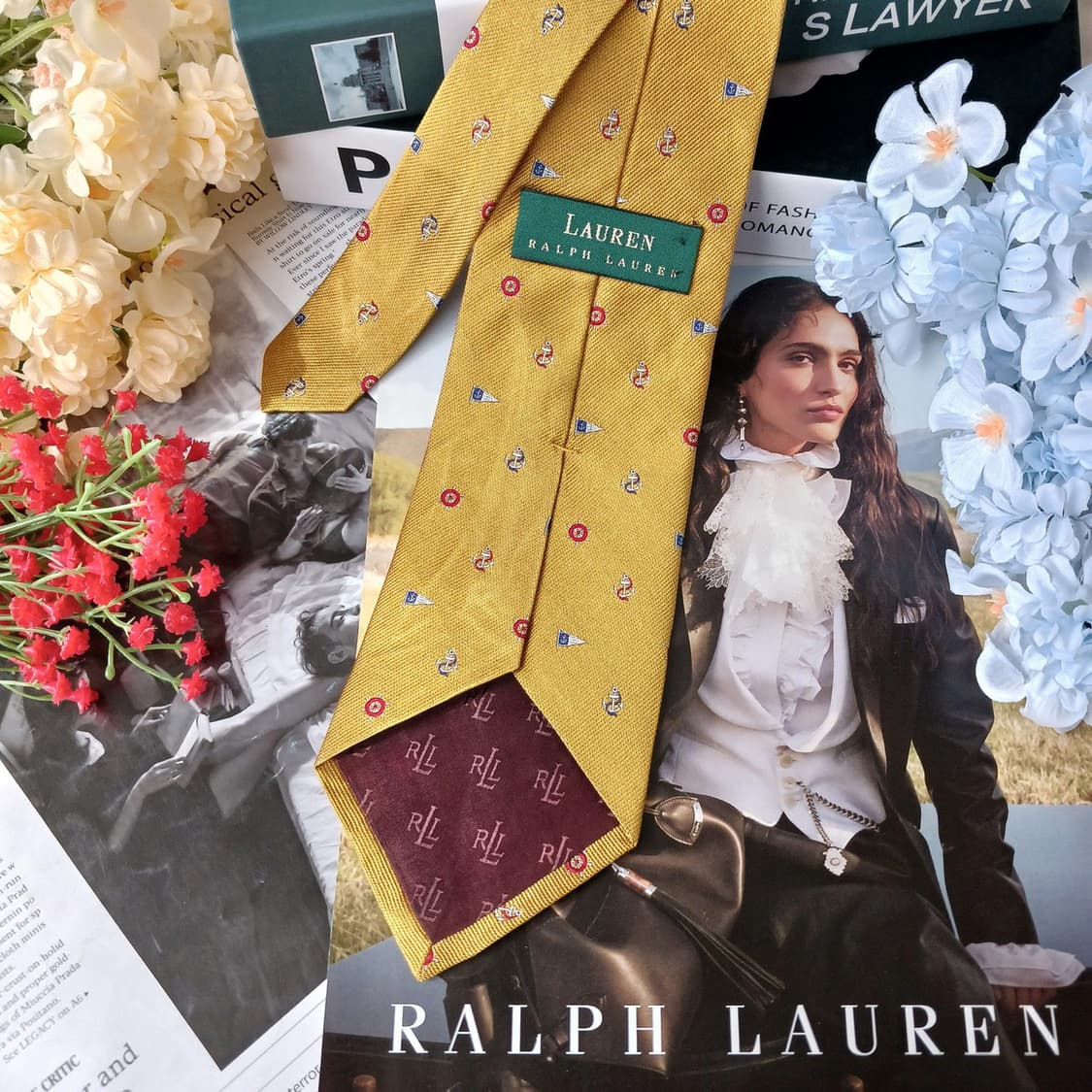 폴로 랄프로렌 옐로우 마린 패턴 넥타이 9.5cm A+~A등급 E936 상품이미지5