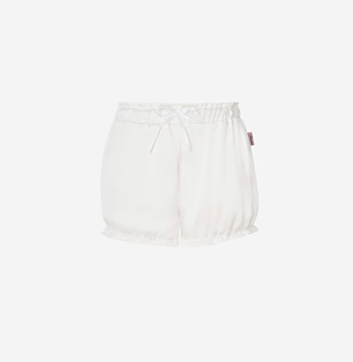 새상품 뉴얼린 안나 리본 세틴 셔링 쇼츠 화이트 상품이미지1