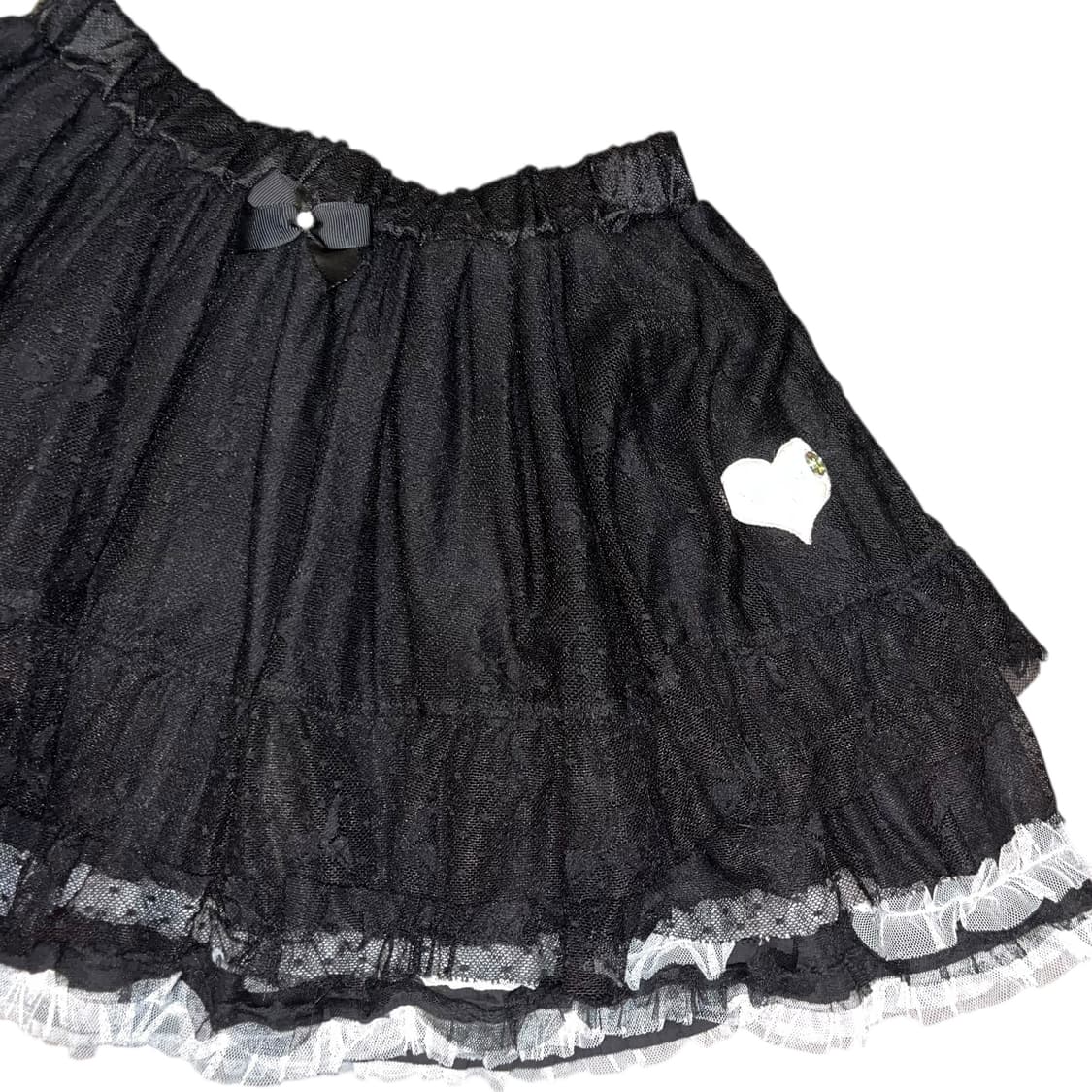 백 왕리본 하트자수 레이스 밴딩 캉캉 스커트 키치갸루y2k 상품이미지2