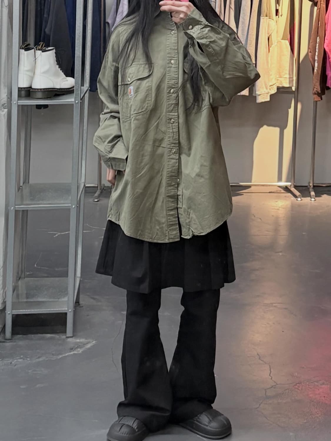 칼하트 카키 코튼 워크셔츠 A3514 상품이미지1