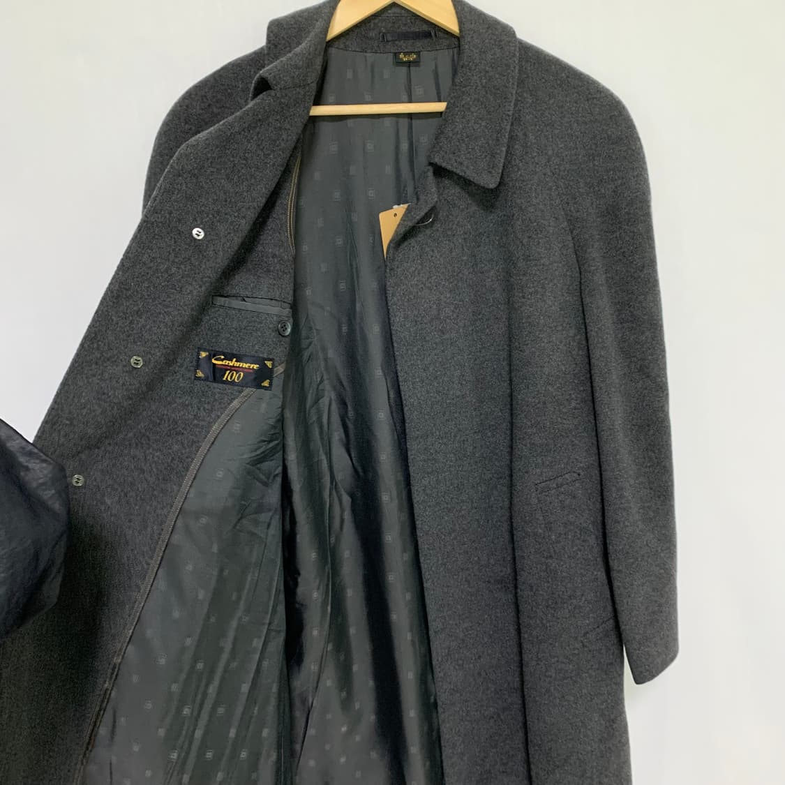 빈티지 캐시미어 100% 차콜 그레이 롱 코트 상품이미지8