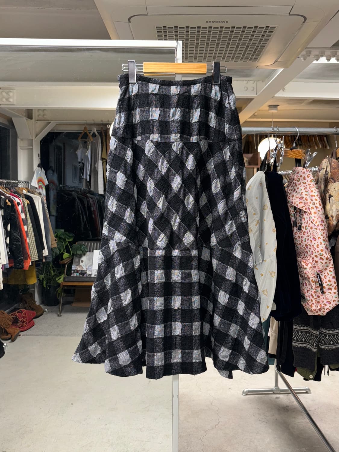 Io comme io 울 체크 롱스커트 상품이미지2