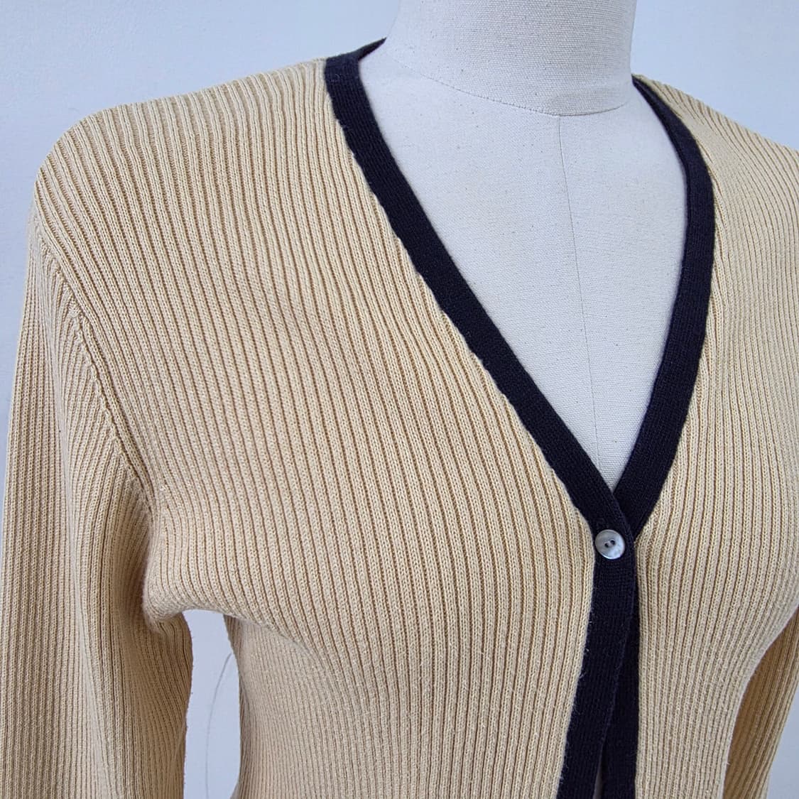 ANNEX 베이지블랙 배색 골지가디건 상품이미지5