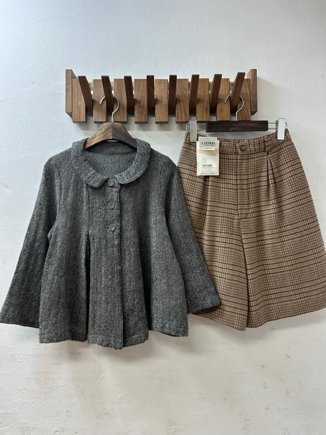 일본빈티지 울100% 헤링본 사와코 둥근카라 케이프 플레어 코트 상품이미지4