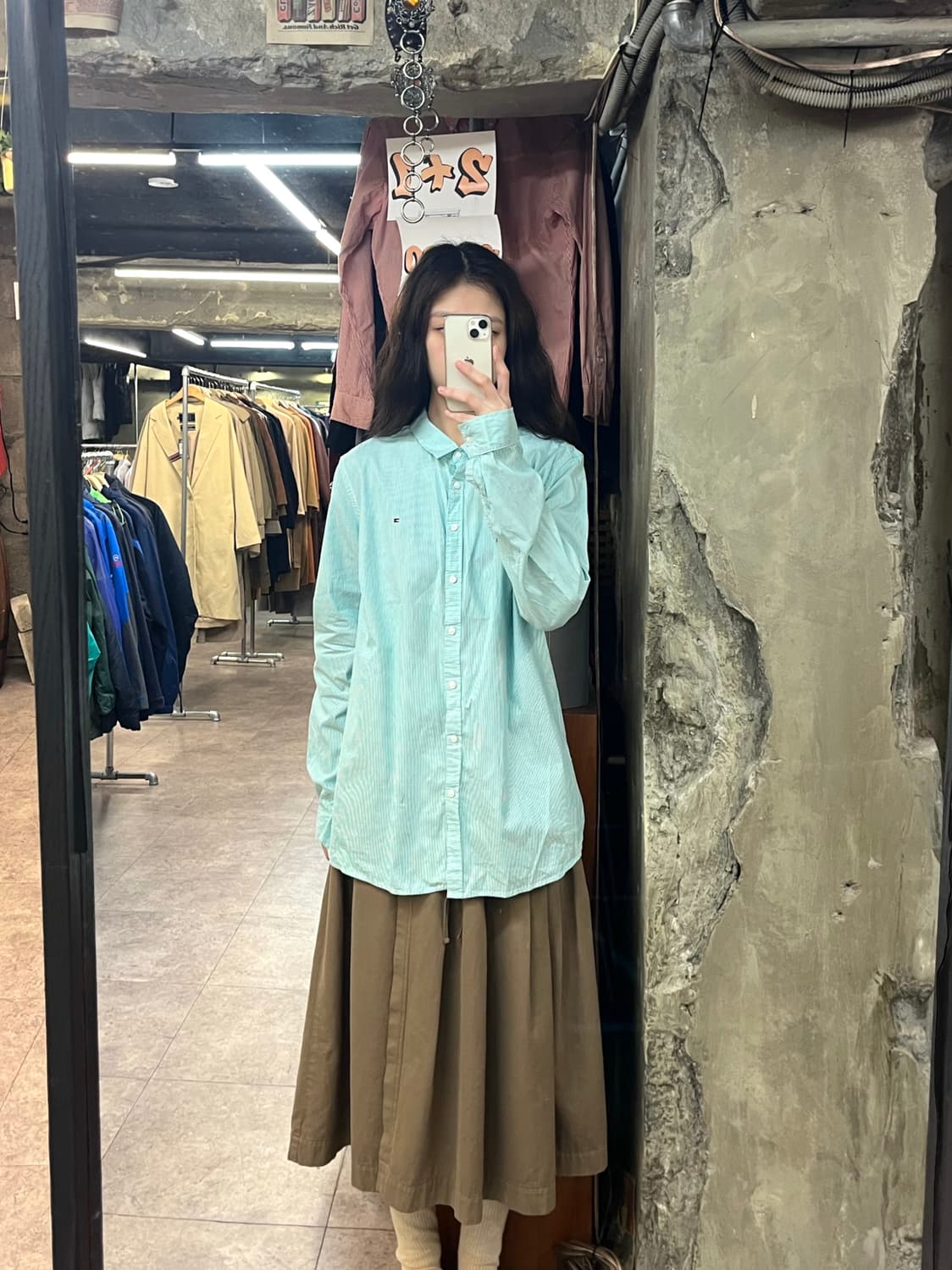 타미힐피거 스트라이프 셔츠 그린 XL #csz3084 상품이미지2