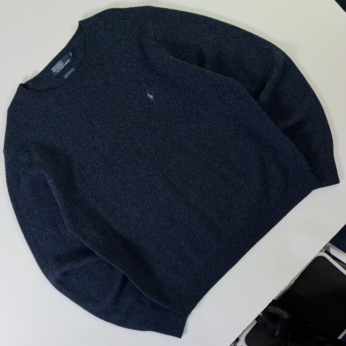 Polo  폴로 랄프로렌 90,s 자수 램스울 다크네이비 라운드 니트   상품이미지2