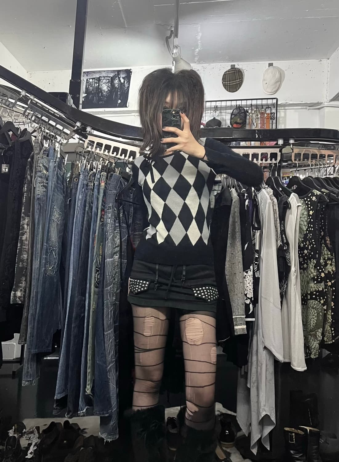 아가일패턴 리본 니트 상품이미지1