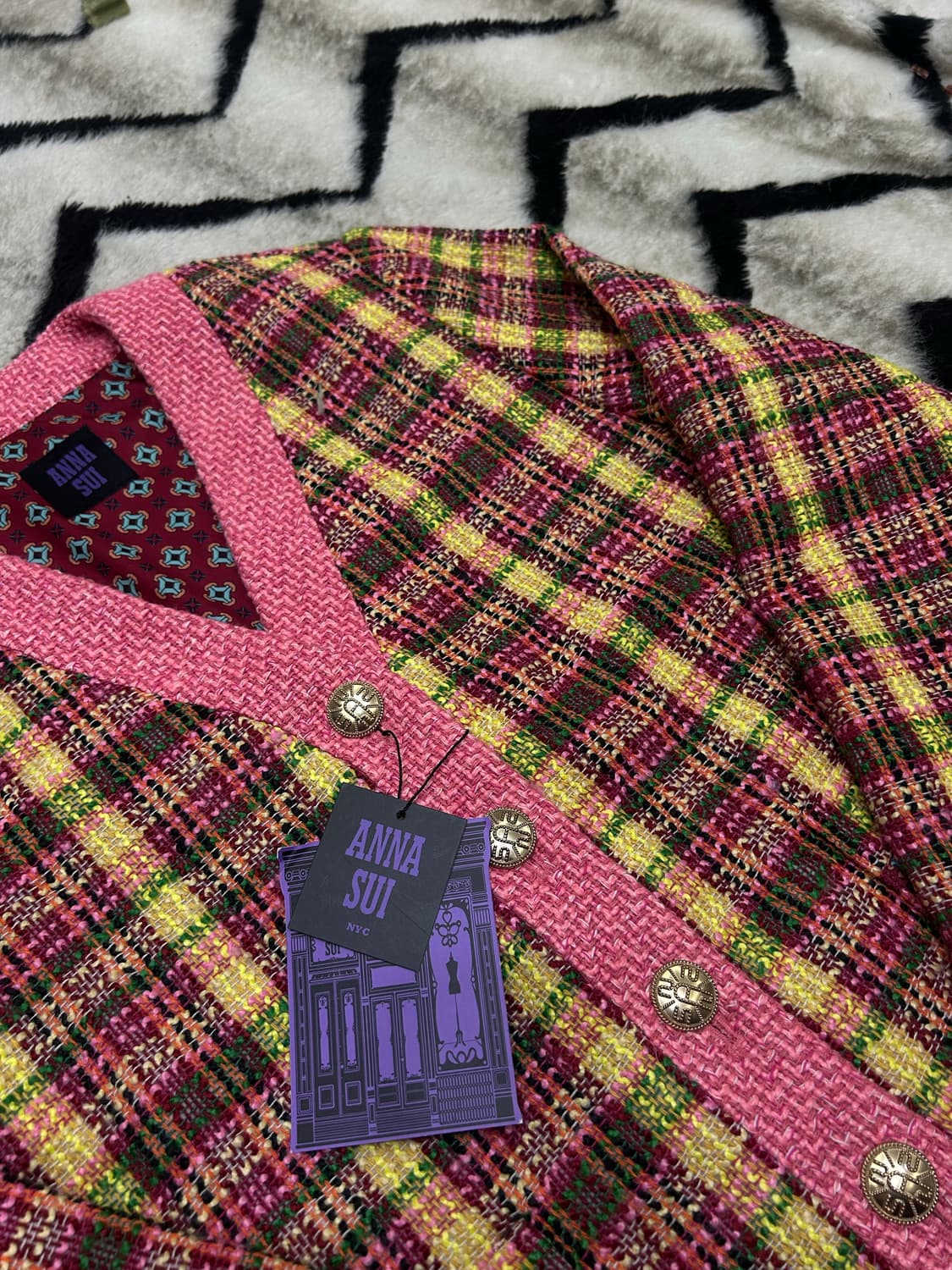 [77]안나수이 깅엄 트위드 니트 가디건 상품이미지1