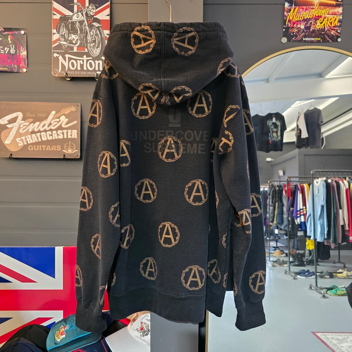 슈프림x언더커버 후드티 블랙 아나키 패턴 올오버 프린팅 상품이미지2