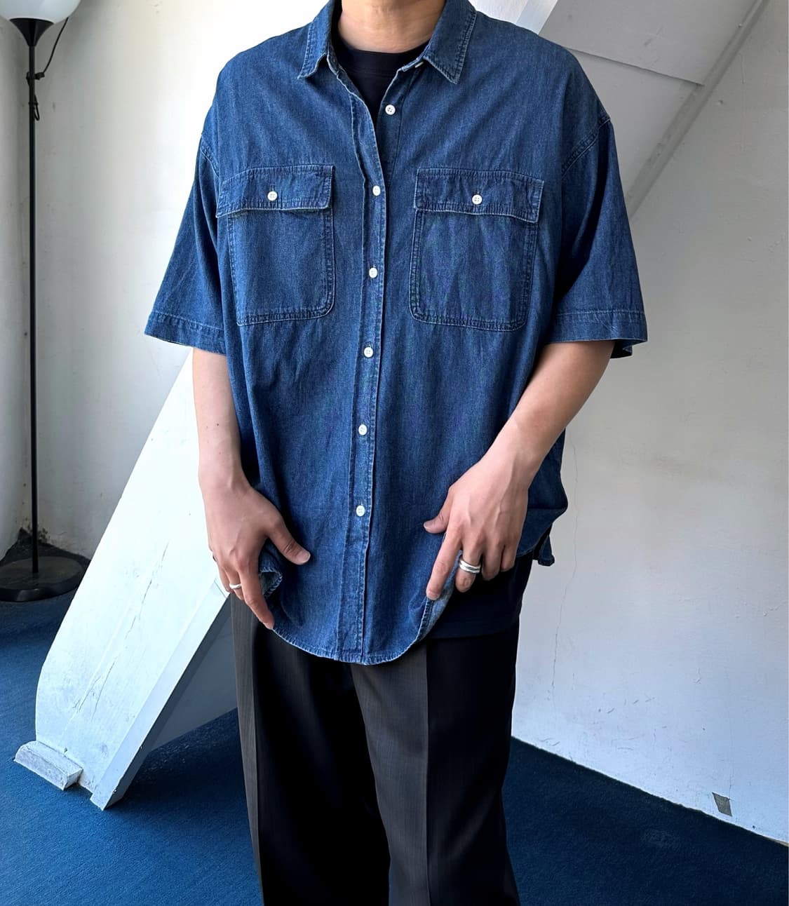 Cotton denim H/S big work shirt 상품이미지7
