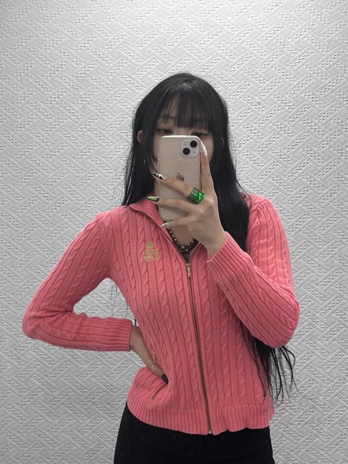 폴로 랄프로렌 Y2K 레트로 코랄 핑크 꽈배기 가디건 85 C08663 상품이미지1