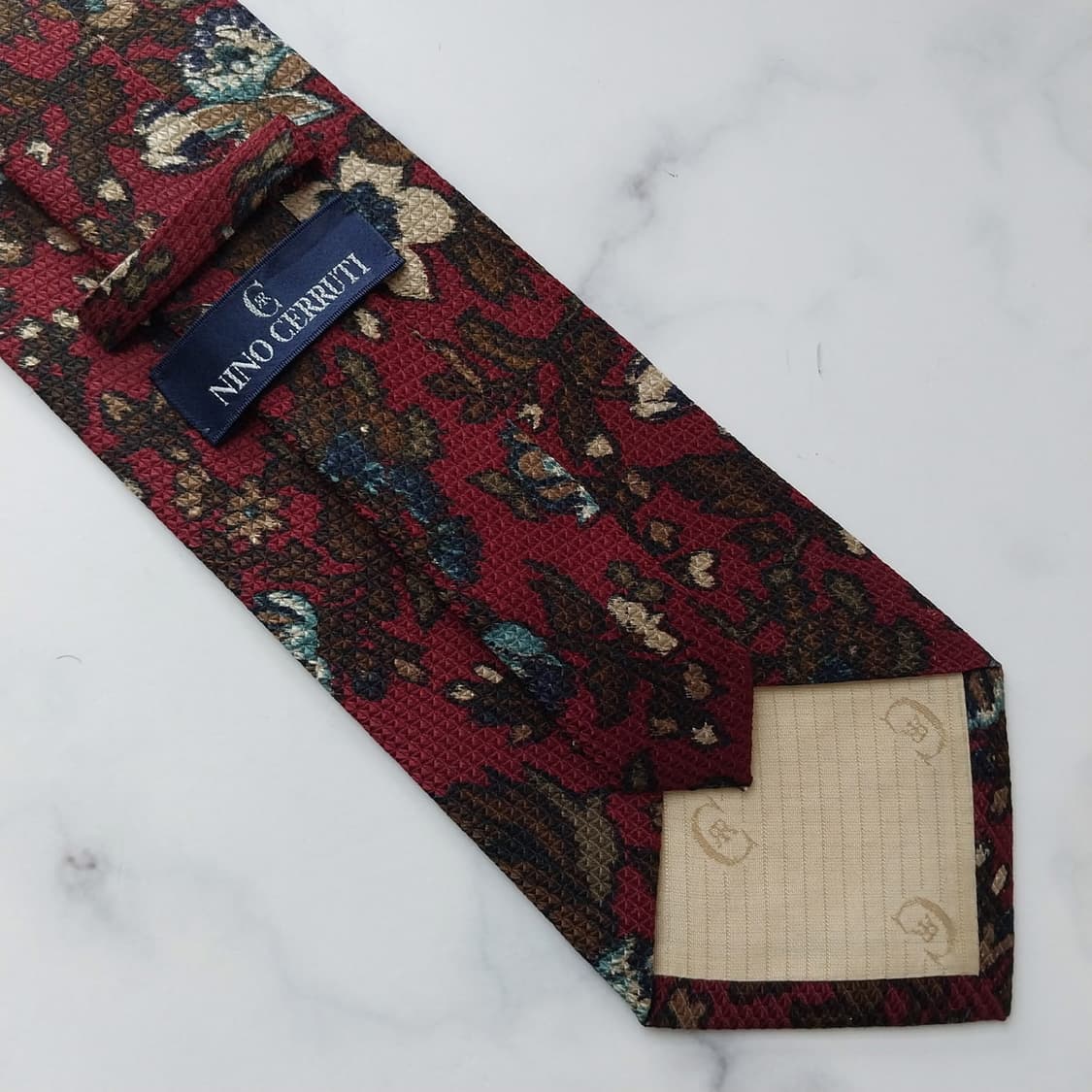 니노 세루티 실크 와인 플로럴 패턴 넥타이 9.5cm A+등급 K1513 상품이미지9