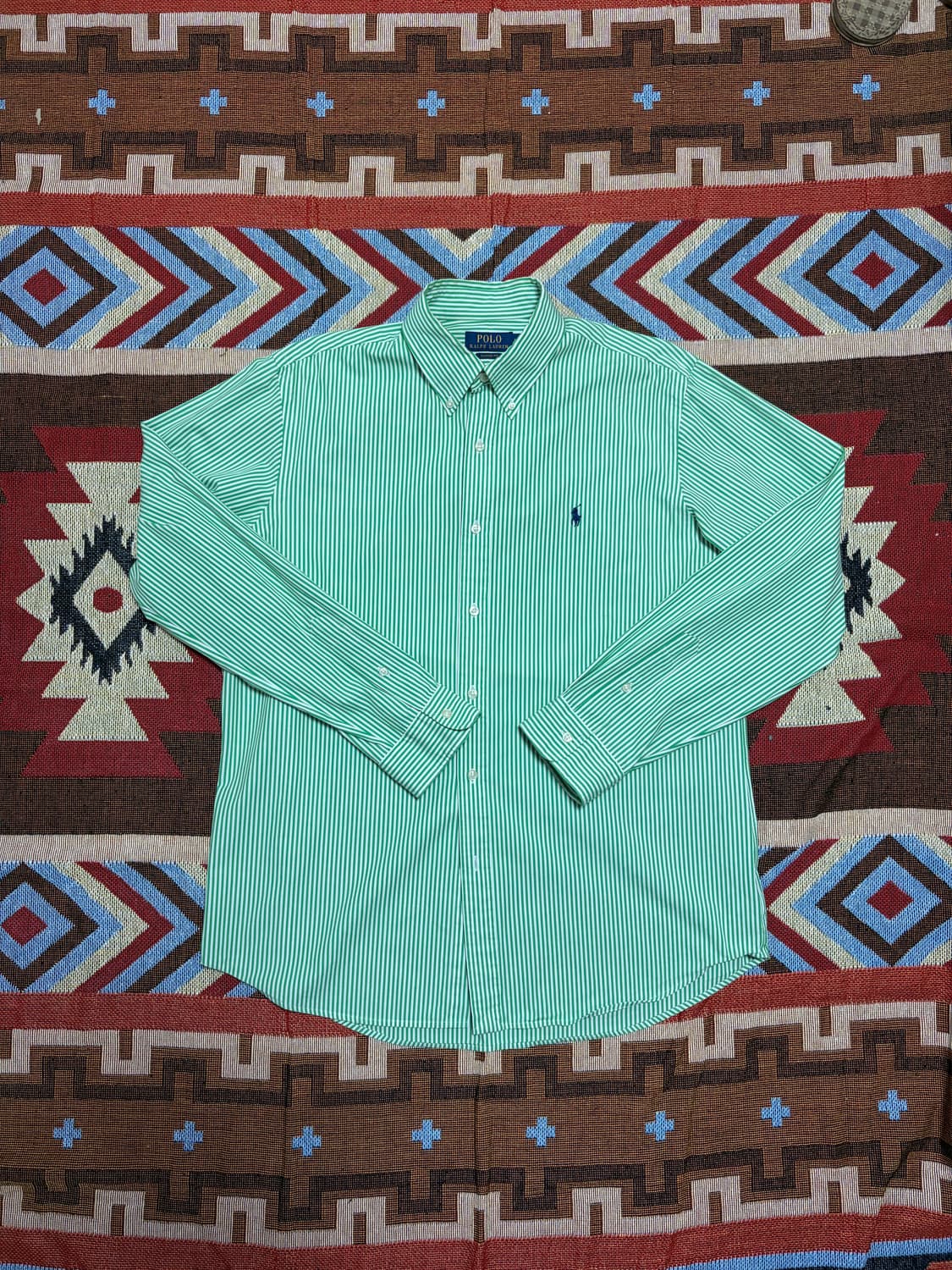 L) 폴로 랄프로렌 스트라이프 셔츠 그린 큐알탭 상품이미지1