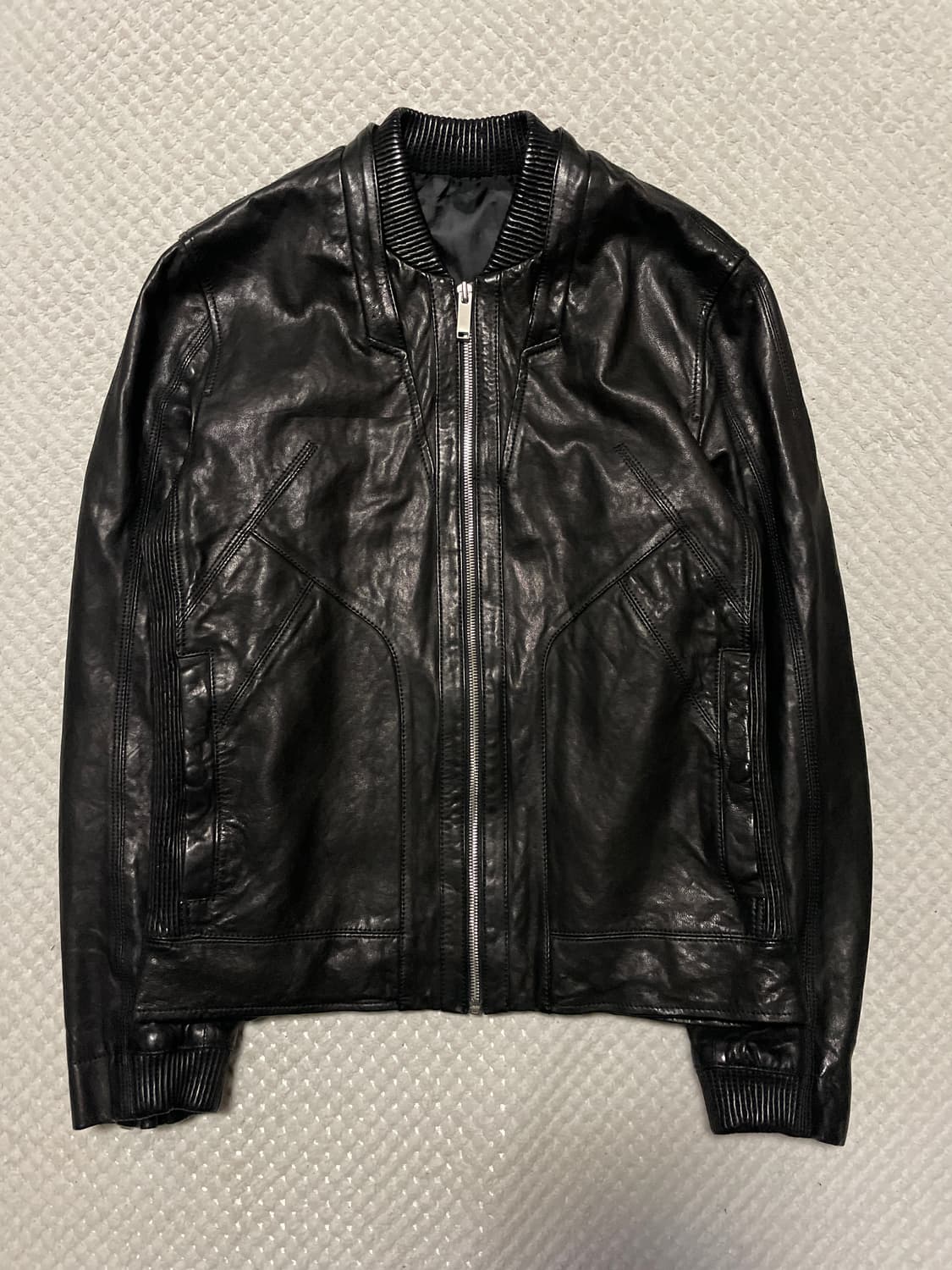 BON 웨스턴 무드 램스킨 양가죽 절개 바이커 레더 자켓 상품이미지1