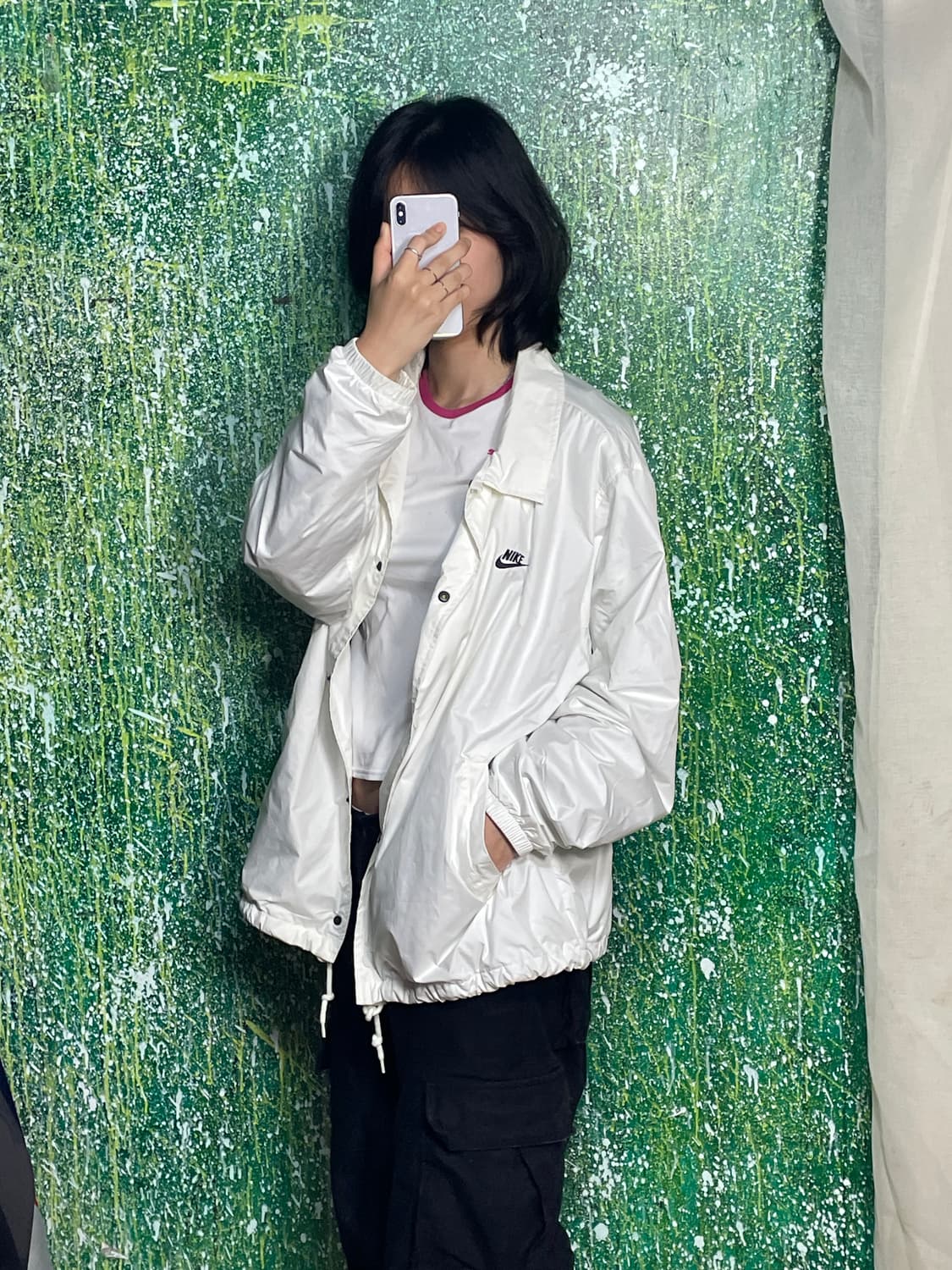 나이키 오버핏 화이트 바람막이 코치자켓 XL 상품이미지2