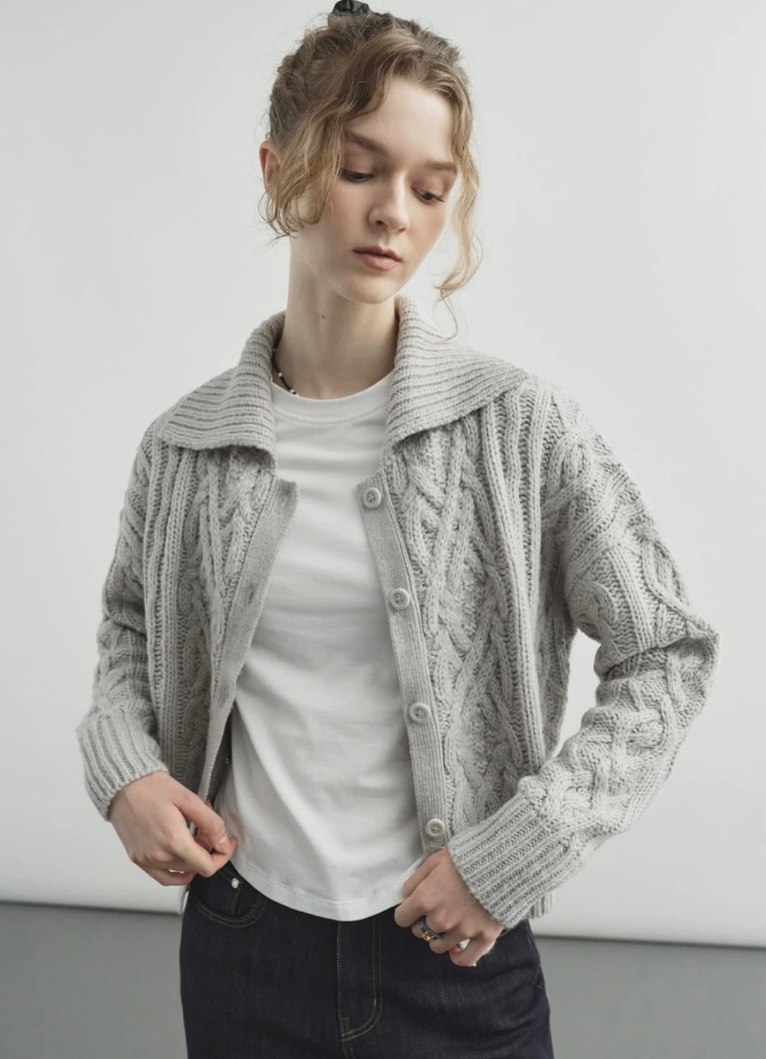 몽돌 카라 가디건 (라이트 그레이) 상품이미지8