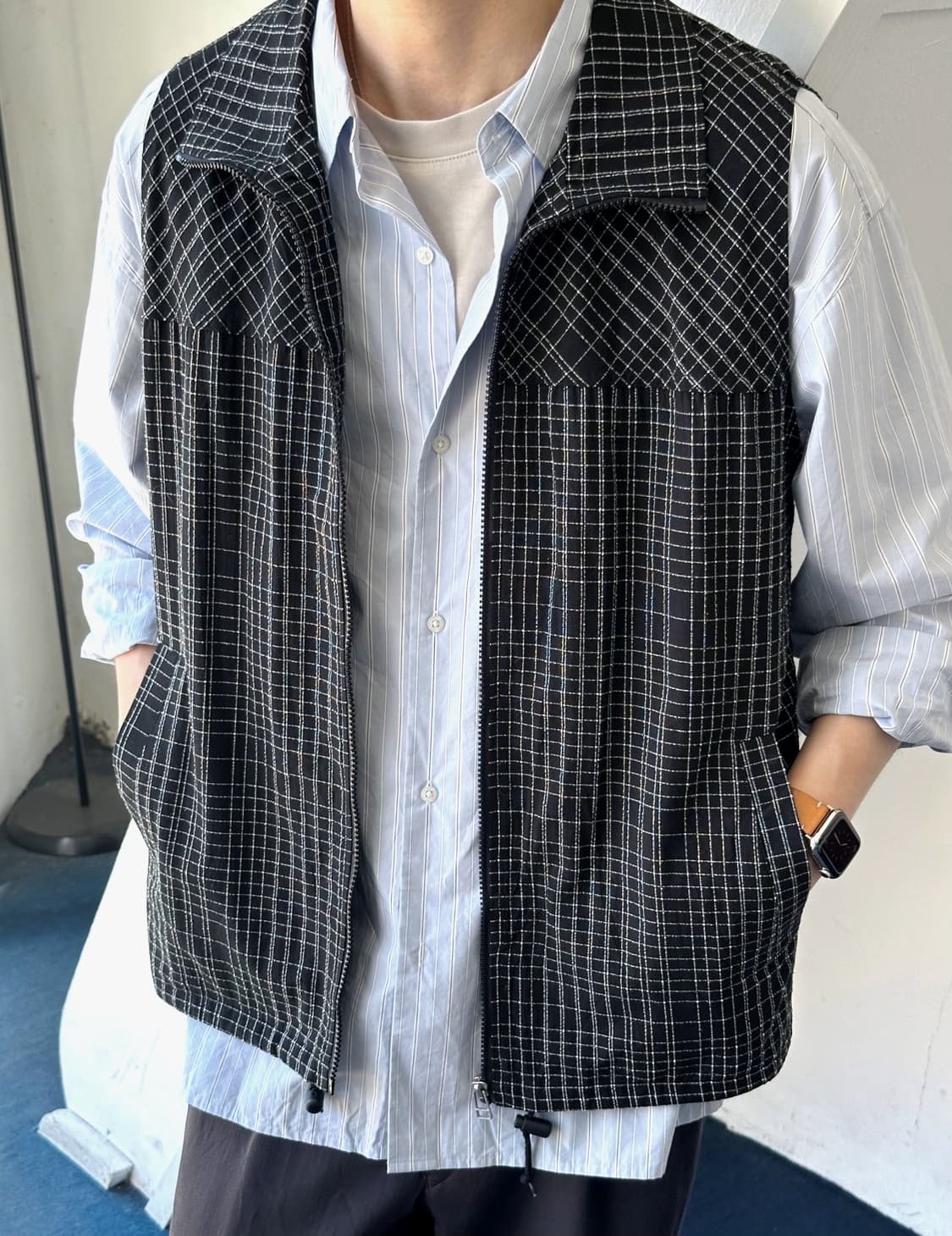 Jacquard fabric 2way neck design vest 상품이미지9