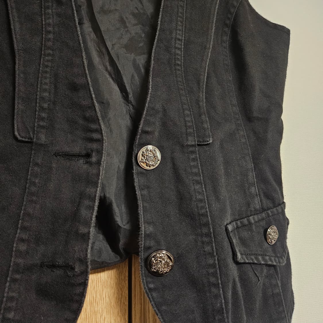 빈티지 Shine 블랙 단추 검정 여성 조끼 베스트 상품이미지6