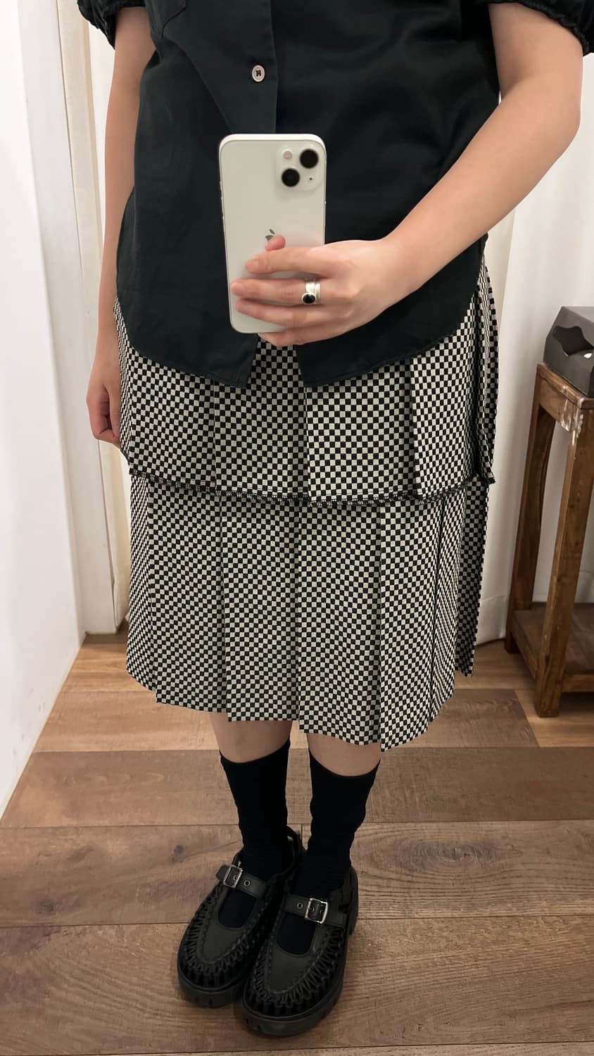 checkerboard Double Pleats Skirt 상품이미지4