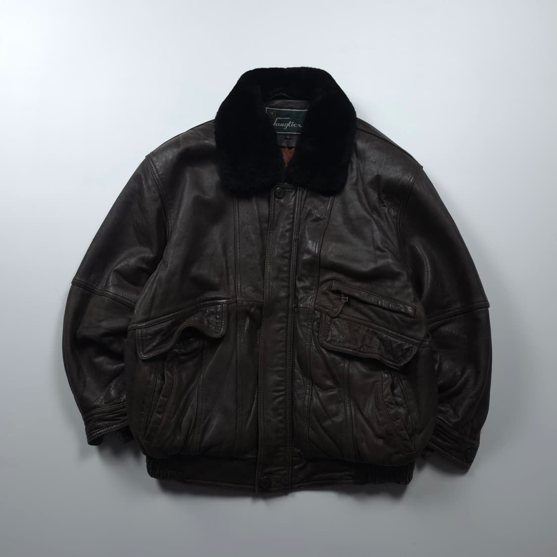 아카이브 빈티지 브라운 양가죽 봄버 무스탕 자켓 (L) 상품이미지1
