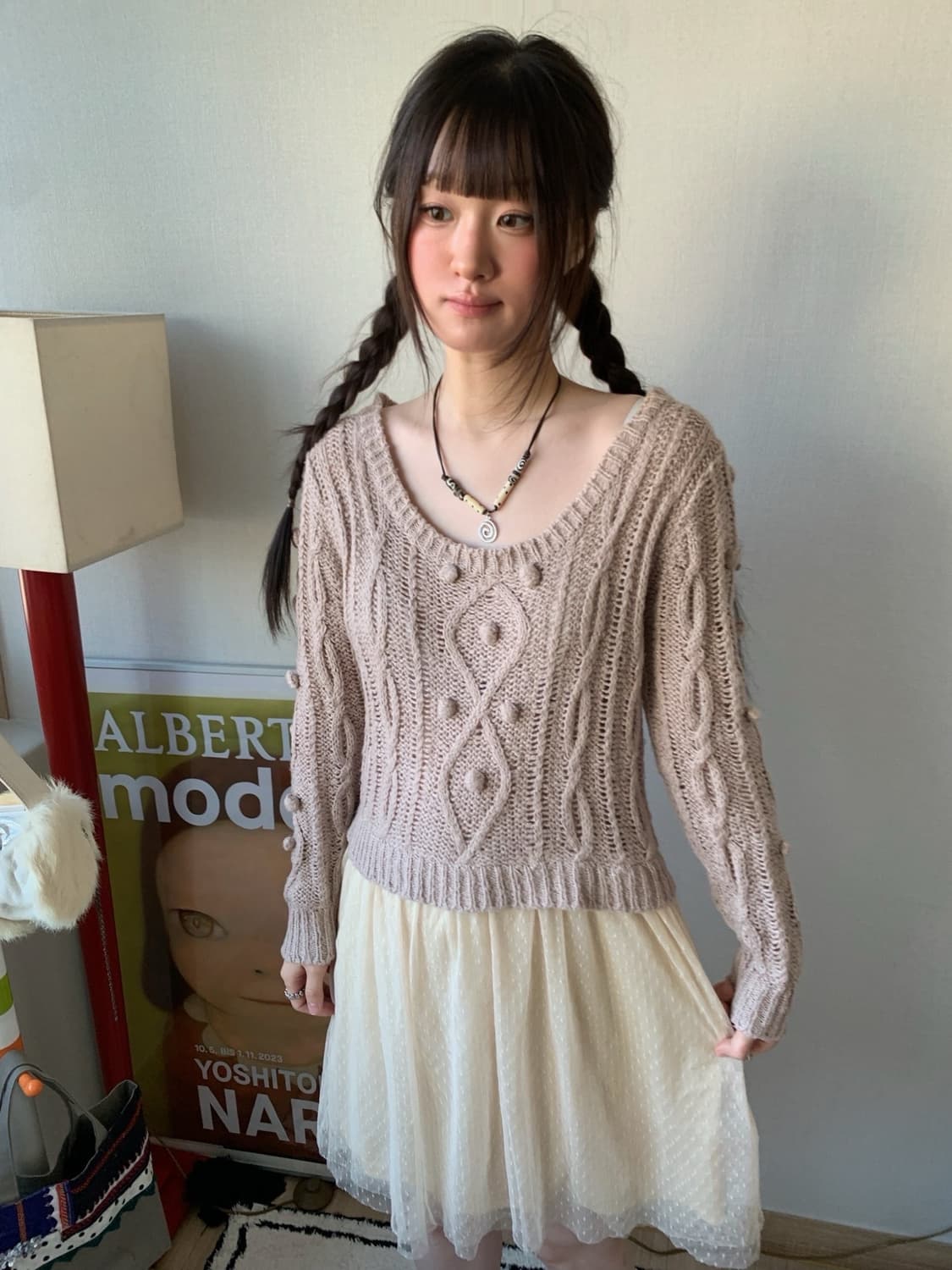 pompom.. lace knit dress 상품이미지1