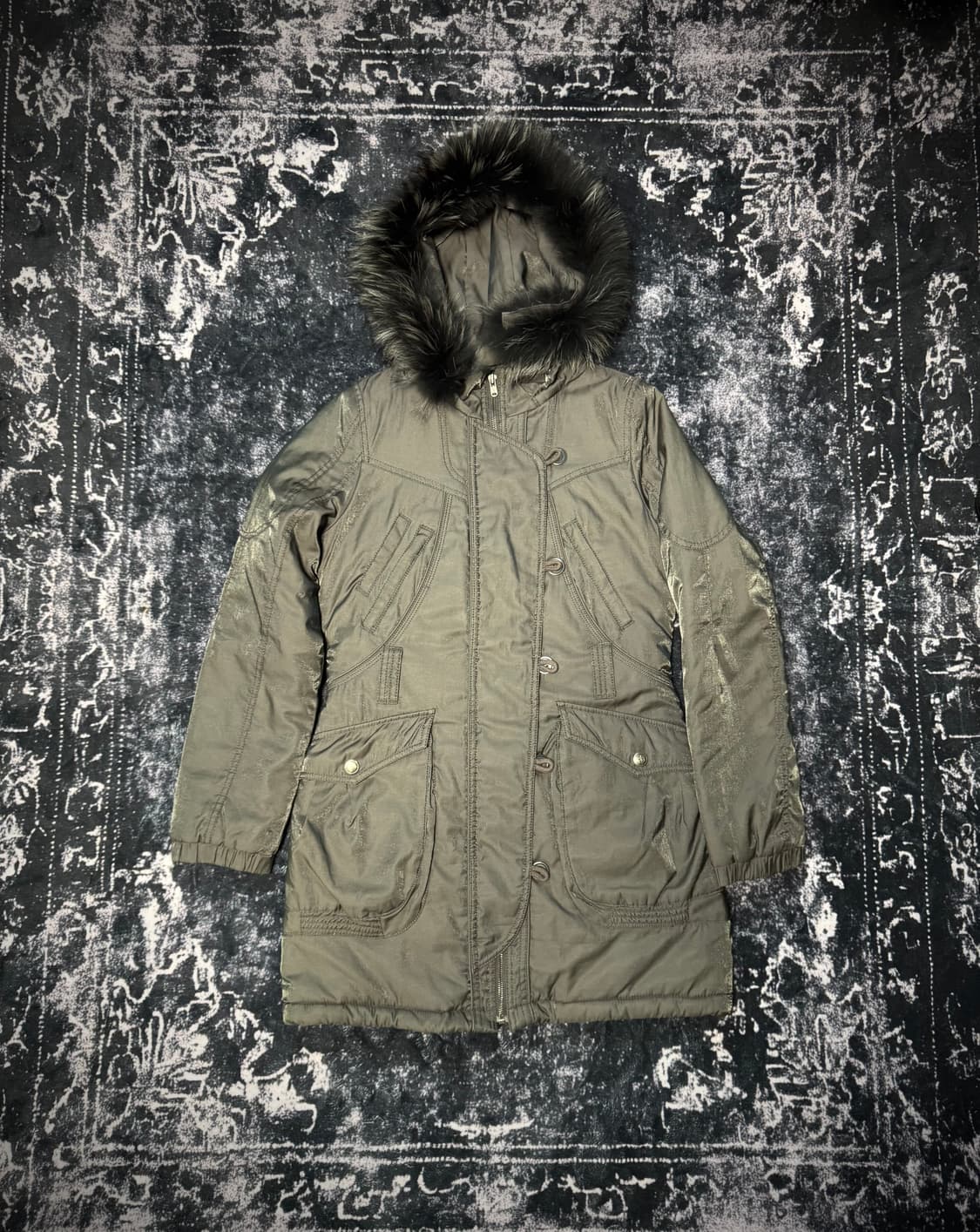 vintage charcoal fur long jacket 상품이미지1