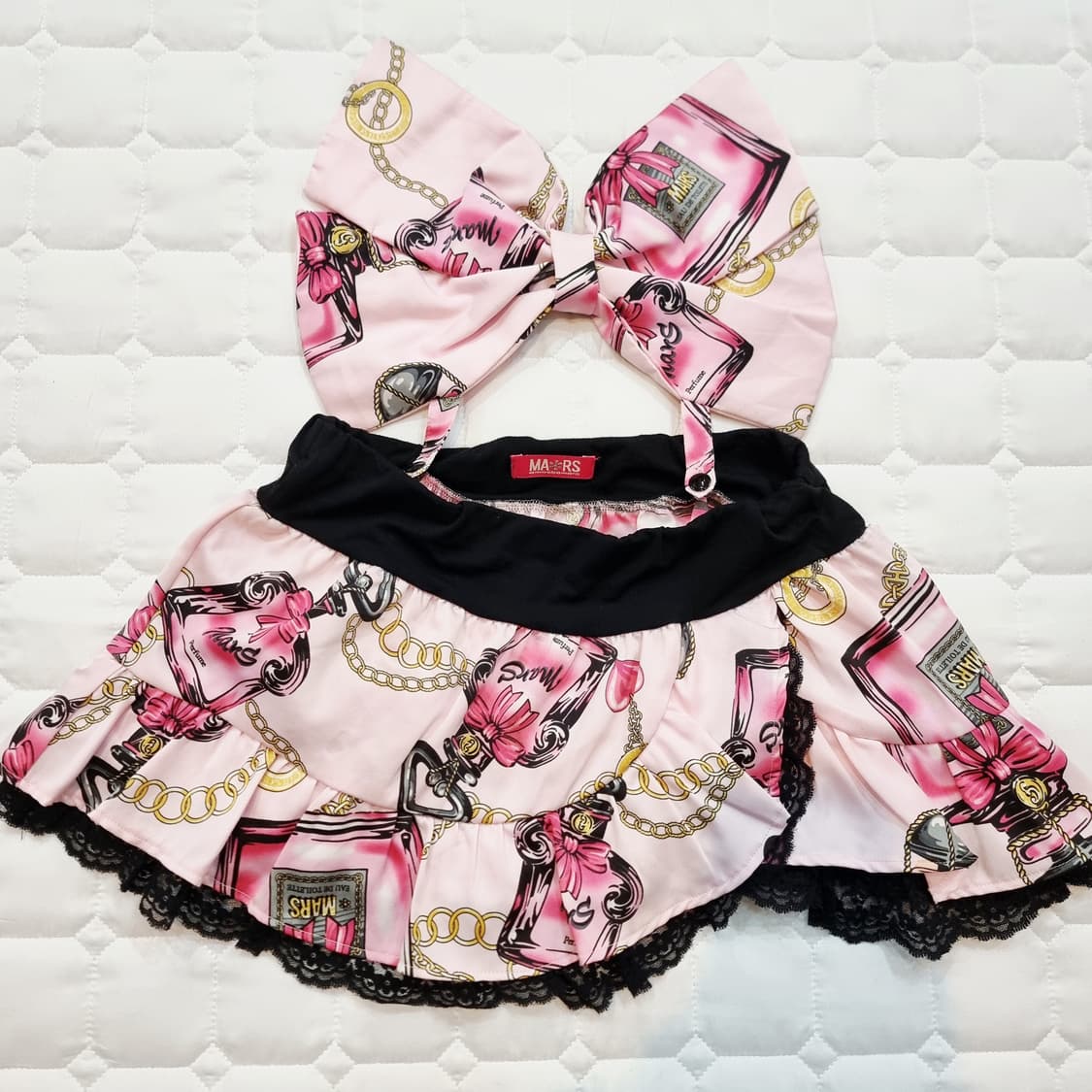 MARS(마즈) 핑크 퍼퓸 빅리본 언발 미니 스커트 상품이미지2