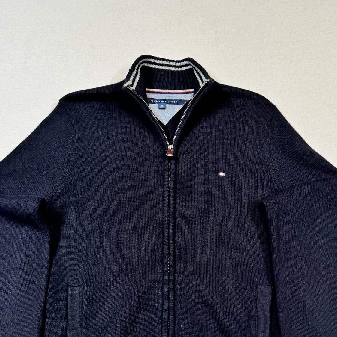 M) 타미힐피거 프리미엄코튼 니트 집업 블랙 상품이미지3
