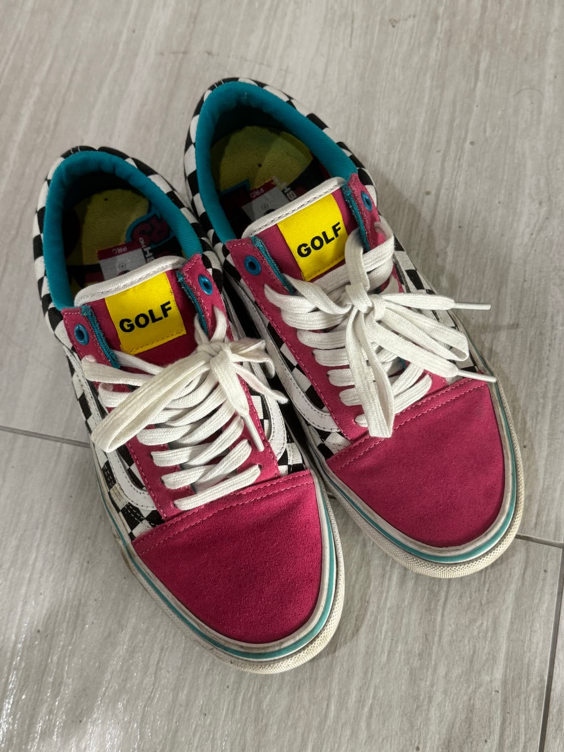 골프왕 GOLF WANG 반스 올드스쿨 핑크 체커보드 스니커즈 상품이미지3