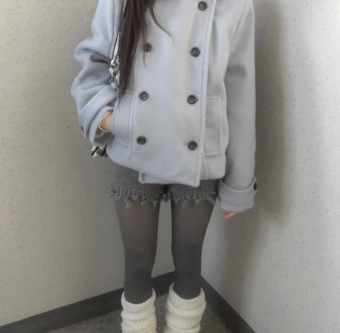젤레나 더블 카라 울 하프 코트 스카이블루 상품이미지1