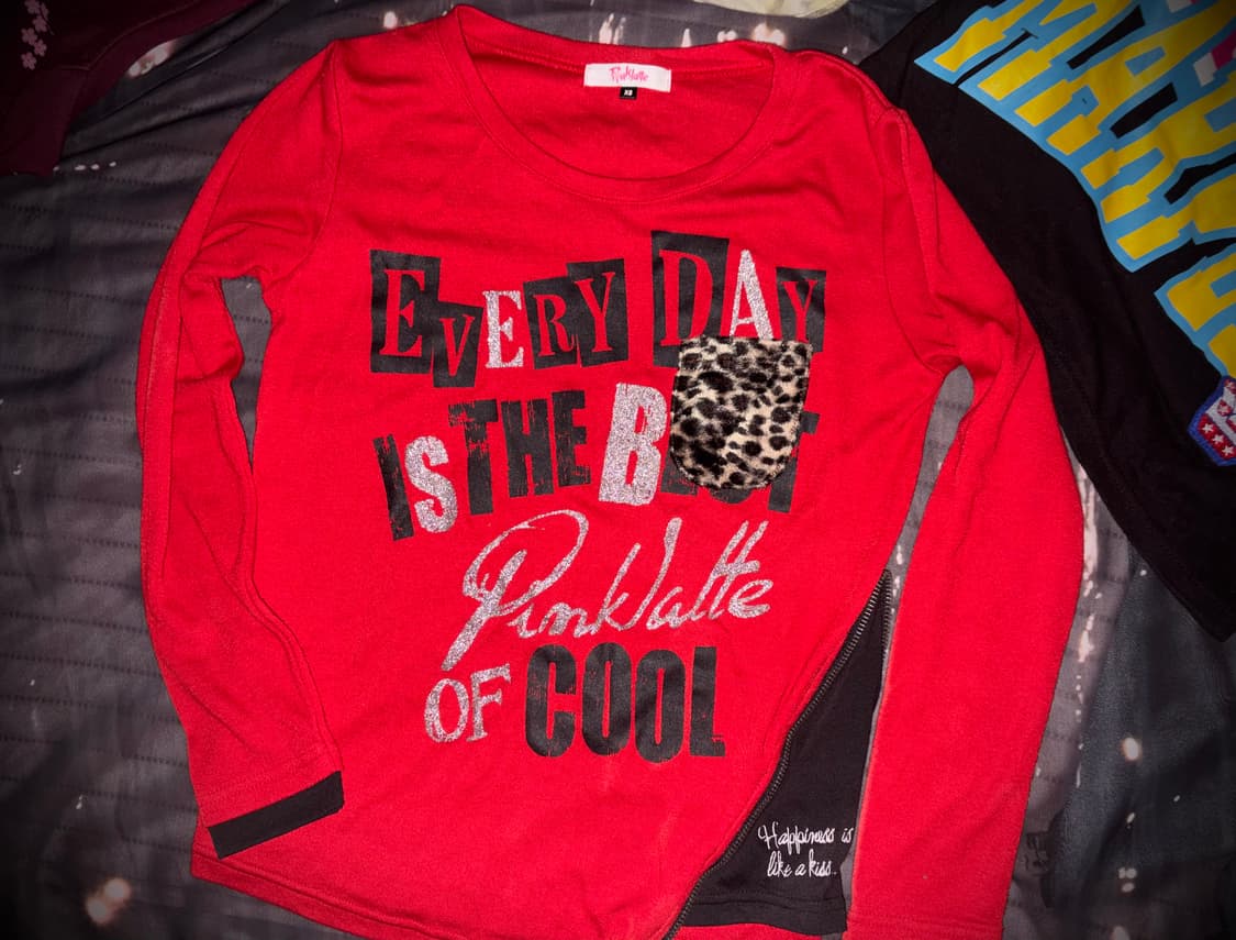 빈티지 갸루 호피 레오파드 레터링 레드 롱슬리브 상품이미지1