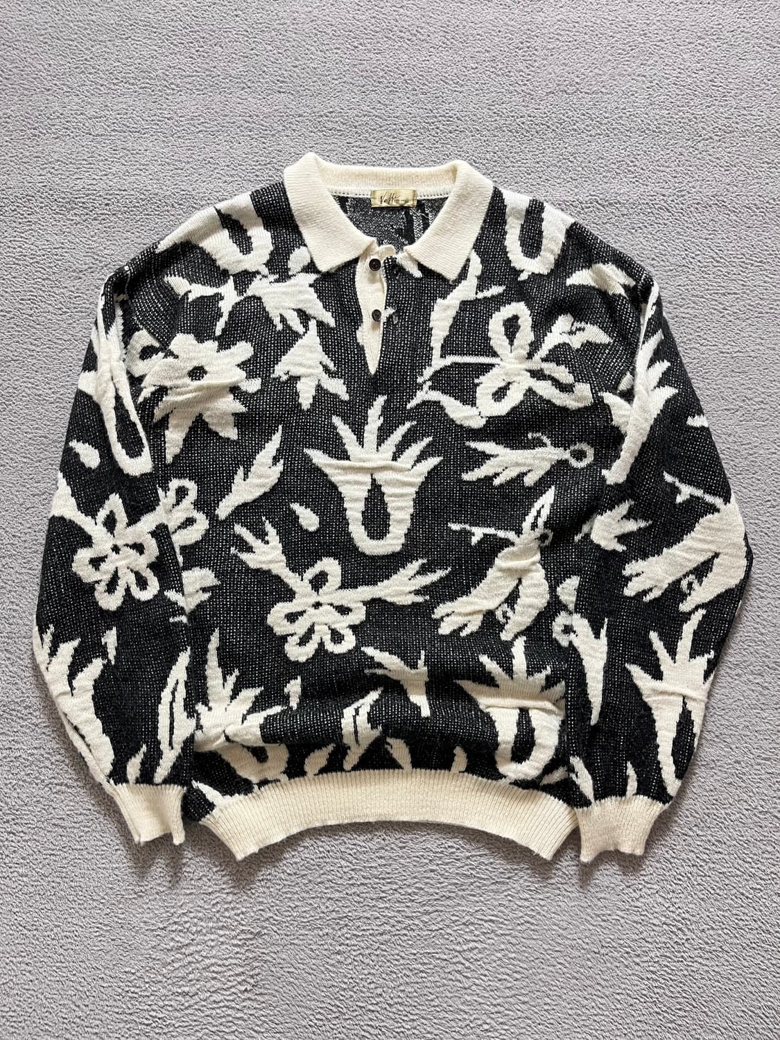 빈티지 플라워 패턴 자카드 니트 카라 스웨터 상품이미지2