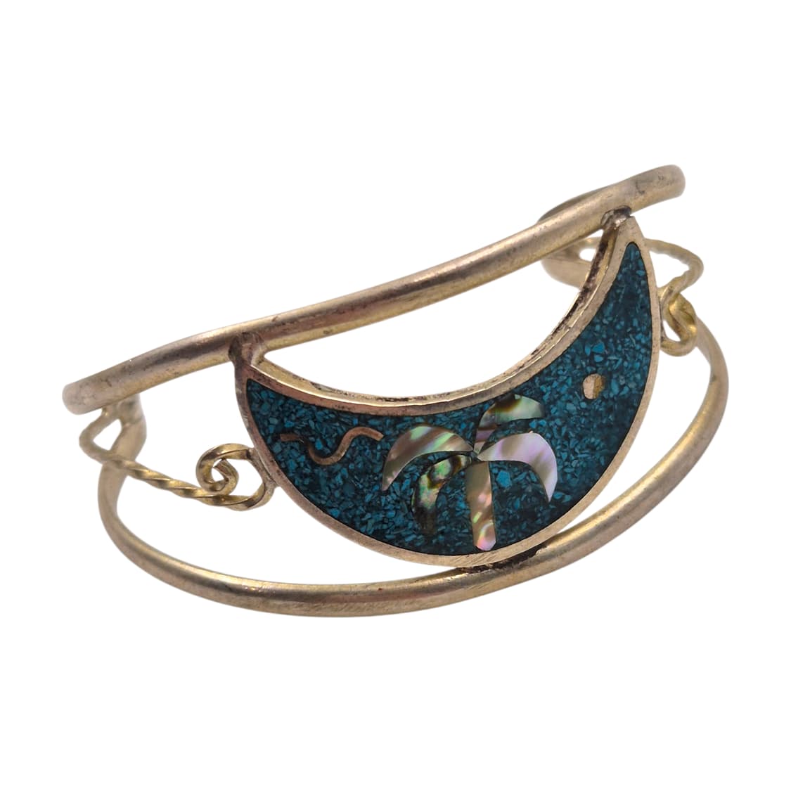 80s 멕시코 알파카 초승달 자개&터키석 뱅글 상품이미지2